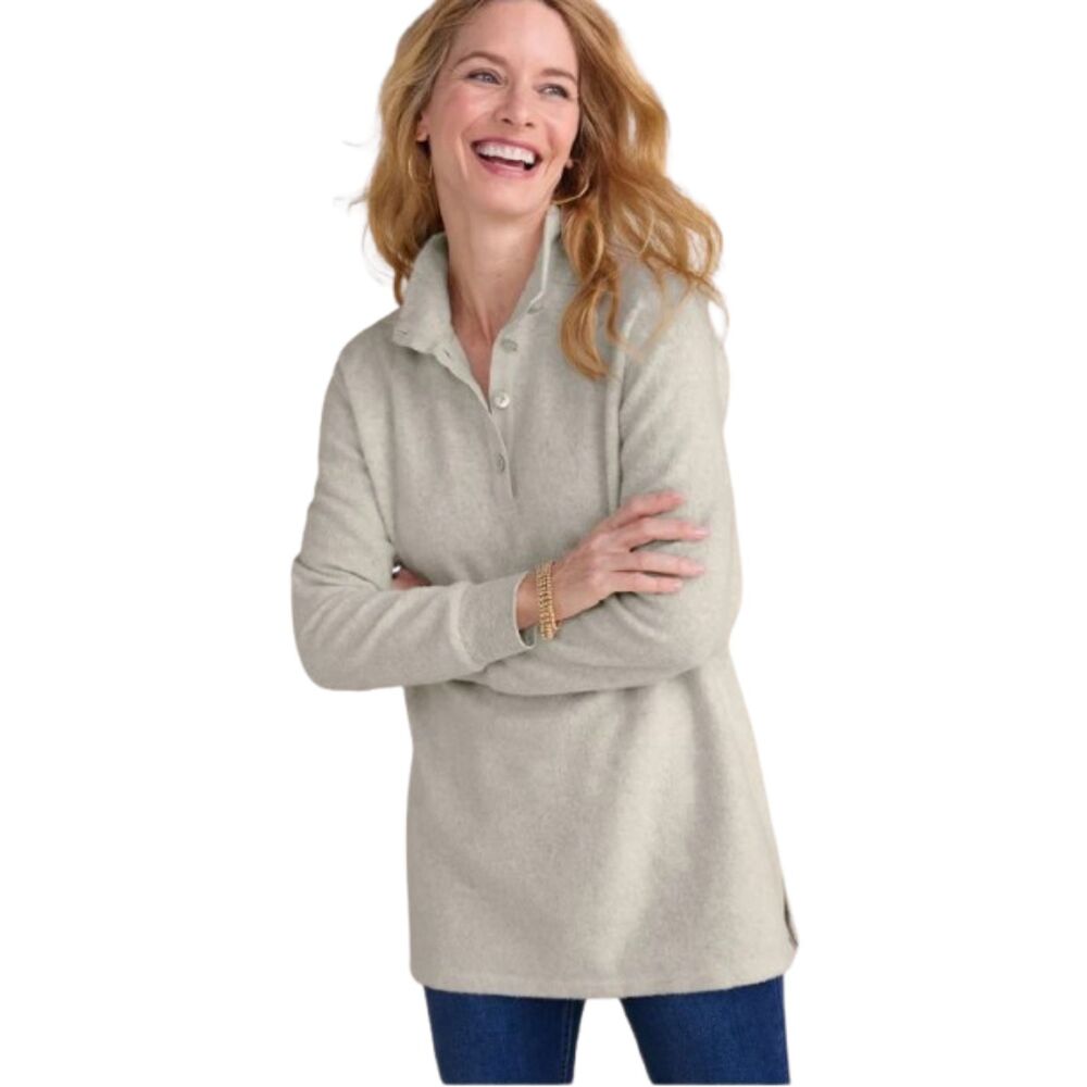 Soft Surroundings Natural Cuddle Pullover Henley Sweater Womens Medium Grey